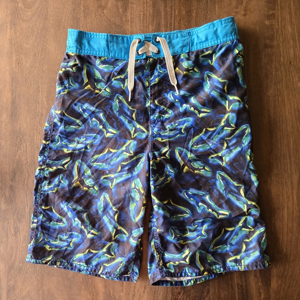 Old Navy Blue and Green Patterned Swim Shorts